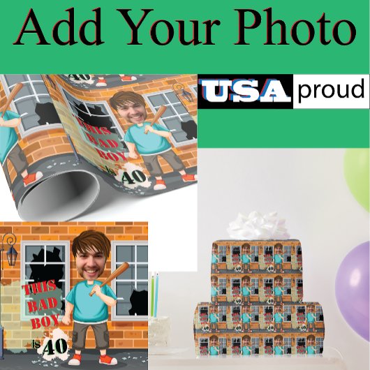 40e Man's Birthday 🎁 Grappig Slecht Jongensportre Cadeaupapier