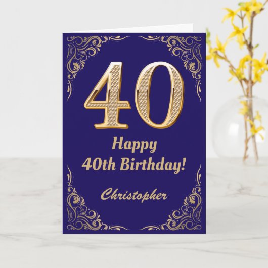 40e marinenblauw en goudglitter-Lijst Kaart (Gele Bloem)