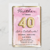 40e meisje: Birthday Pink en Gold Kaart (Voorkant)