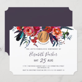 40e moderne boho floral waterverf verjaardagsfeest kaart
