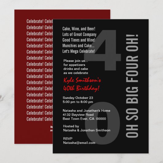 40e moderne zwarte witte rode vier OH! Kaart (Voorkant / Achterkant)