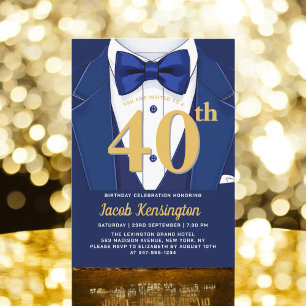 40e Navy Blue en Gold Tuxedo verjaardagsevenement Kaart