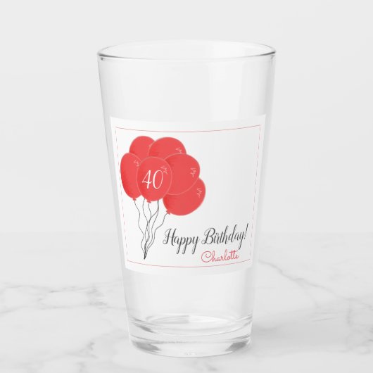 40e of een verjaardagsroze ballon glas (Voorkant)