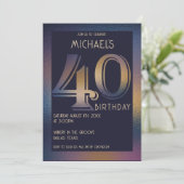 40e paarse en gouden verjaardag kaart (Staand voorkant)