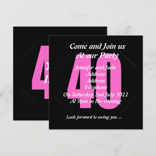 40e partijenuitnodiging kaart (Voorkant / Achterkant)