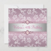 40e Pink White Silver Lace Floral Birthday Party Kaart (Voorkant)