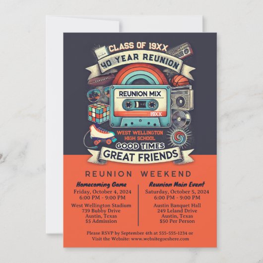 40e reünie Retro jaren 80 Pop Cultuur Klasse van [ Kaart (Voorkant)