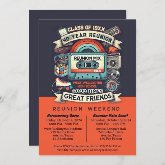 40e reünie Retro jaren 80 Pop Cultuur Klasse van [ Kaart (Voorkant / Achterkant)