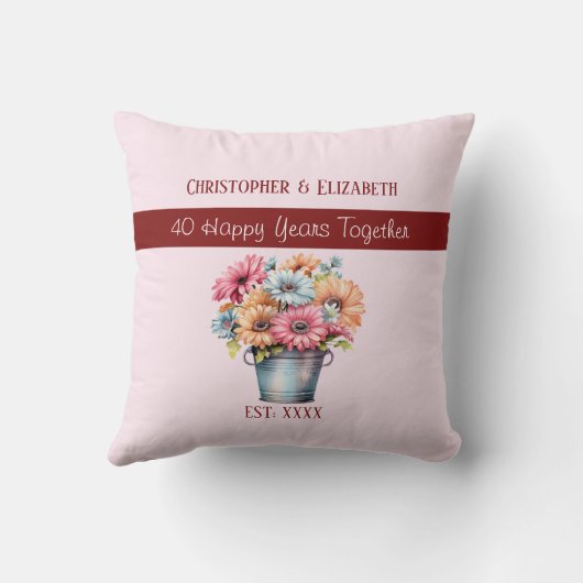 40e robijn bruiloft bloemen roze kussen (Achterkant)