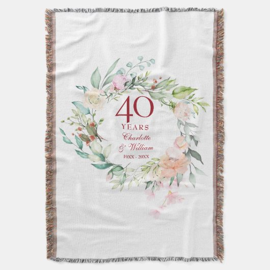 40e robijnen bruiloft bloemenslingers deken (Voorkant Verticaal)