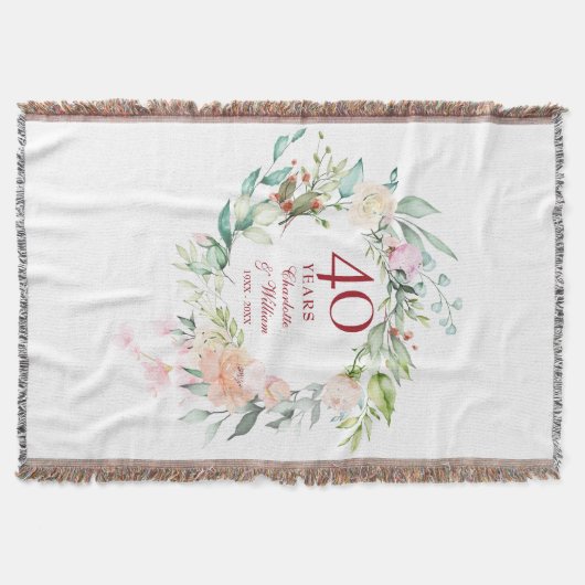 40e robijnen bruiloft bloemenslingers deken (Voorkant)