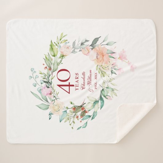 40e robijnen bruiloft bloemenslingers sherpa deken (Voorkant (horizontaal))