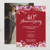 40e Robijnen Bruiloft Foto Florale Rozen Kaart (Voorkant / Achterkant)