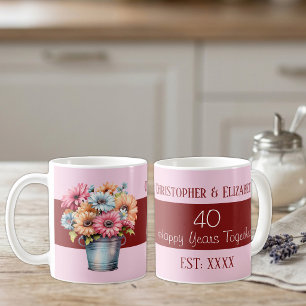 40e robijnen huwelijksjubileum bloemen namen roze koffiemok