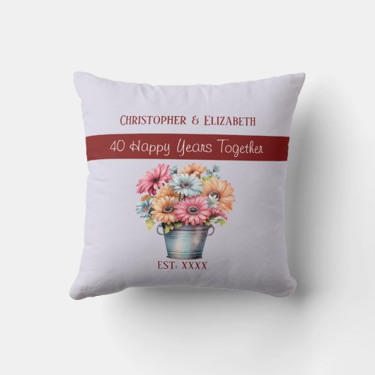 40e robijnen huwelijksjubileum bloemen paars kussen (Achterkant)