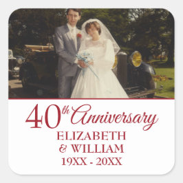 40e Robijnen Huwelijksjubileum Eenvoudige Foto Vierkante Sticker