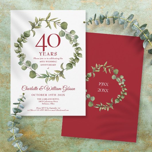 40e Robijnen Huwelijksjubileum Elegante Guirlande Kaart