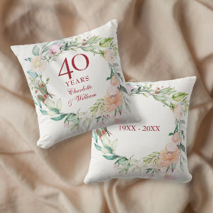 40e Robijnen Huwelijksjubileum Rozen Krans  Kussen