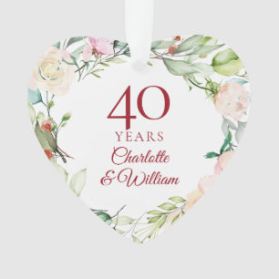 40e Robijnen Huwelijksjubileum Rozen Krans Ornament