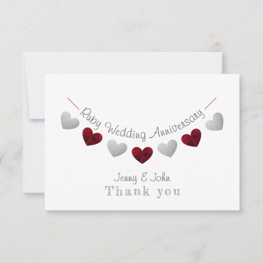 40e robijnen & zilveren huwelijksjubileum vlaggenl bedankkaart (Voorkant)