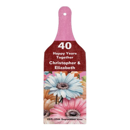 40e robijnjubileum bloemenroze snijplank (Voorkant)