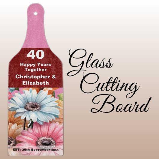 40e robijnjubileum bloemenroze snijplank