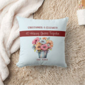 40e robijnrode verjaardag bloemen blauw kussen (Deken)