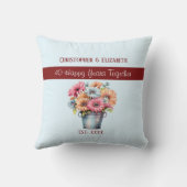 40e robijnrode verjaardag bloemen blauw kussen (Achterkant)