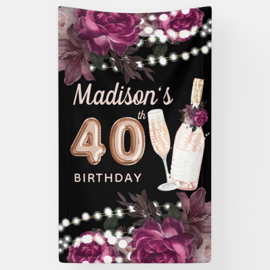 40e Roos van de Birthday Wine Luxury Banner (Verticaal)