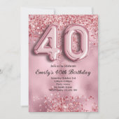 40e Roze Glitter Verjaardag Kaart (Voorkant)
