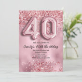 40e Roze Glitter Verjaardag Kaart (Staand voorkant)