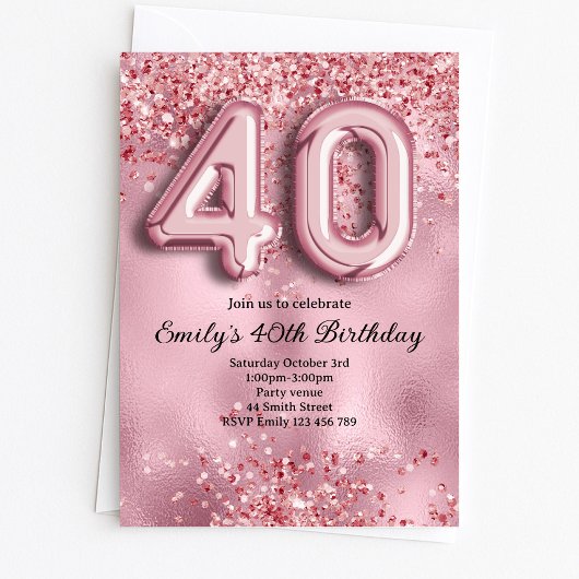 40e Roze Glitter Verjaardag Kaart