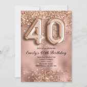 40e Roze Gouden Glitter Verjaardag Kaart (Voorkant)