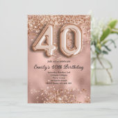 40e Roze Gouden Glitter Verjaardag Kaart (Staand voorkant)