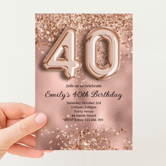 40e Roze Gouden Glitter Verjaardag Kaart
