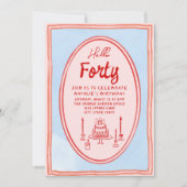 40e Roze Hand Geschreven Getrokken Taart Eigenzinn Kaart (Voorkant)