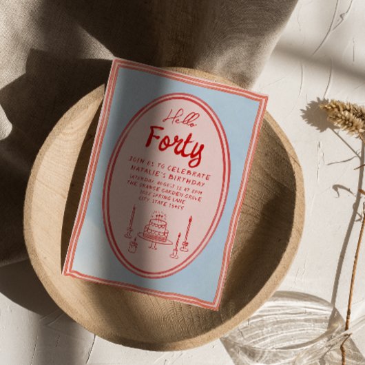 40e Roze Hand Geschreven Getrokken Taart Eigenzinn Kaart