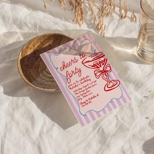 40e Roze Hand getekend Kleurrijke Champagne Verjaa Kaart