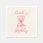 40e Roze Hand getrokken Champagne Bow Glass Verjaa Servet (Voorkant)