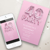 40e roze Sparkle Verjaardag Kaart