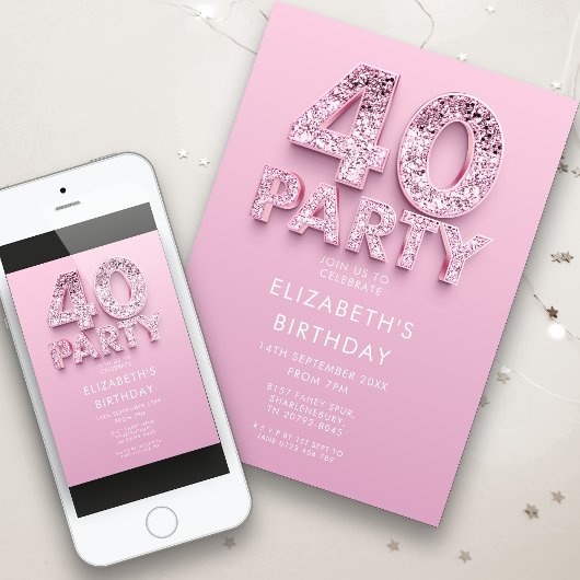 40e roze Sparkle Verjaardag Kaart