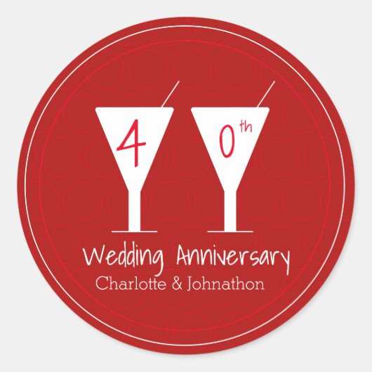 40e rubijnen huwelijksjubileum cocktailontwerp ronde sticker (Voorkant)