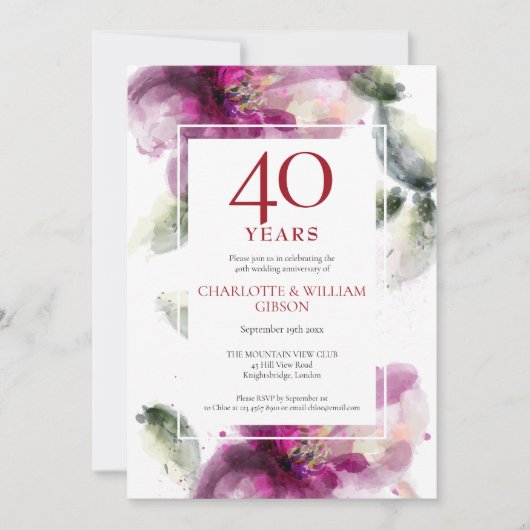 40e rubijnen huwelijksjubileum foto lelies bloemen kaart (Voorkant)