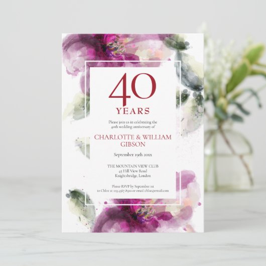 40e rubijnen huwelijksjubileum foto lelies bloemen kaart (Staand voorkant)