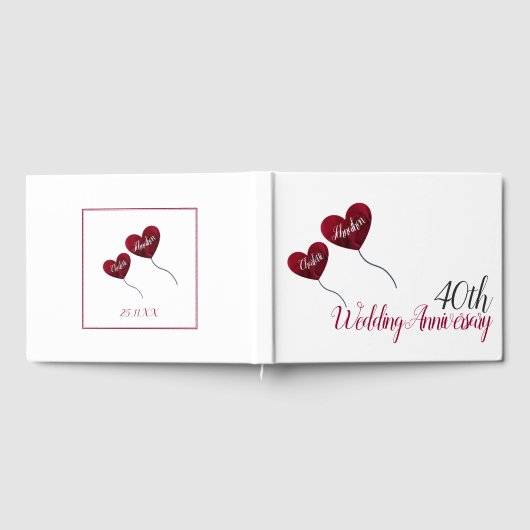 40e rubijnen huwelijksjubileum rode hartballonnen gastenboek (Volledig)