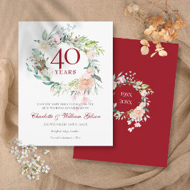 40e rubijnen huwelijksjubileum Save the Date rozen Briefkaart