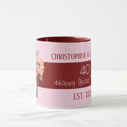 40e Ruby Anniversary Bloemen Namen Pink Mok (Midden)