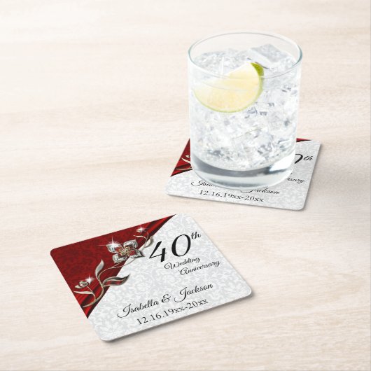 40e Ruby Bloemen Bruiloft Jubileum 💞 Kartonnen Onderzetters (Insitu)