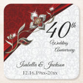 40e Ruby Bloemen Bruiloft Jubileum 💞 Kartonnen Onderzetters (Voorkant)