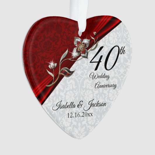 40e Ruby Bloemige Huwelijksjubileum 💞 Aandenken Ornament (voorkant)